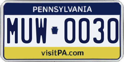 PA license plate MUW0030