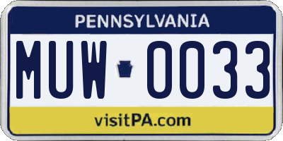 PA license plate MUW0033