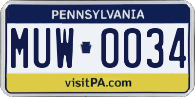 PA license plate MUW0034