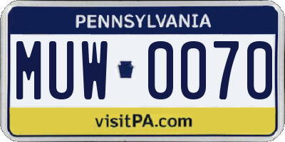 PA license plate MUW0070