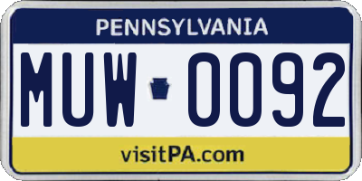 PA license plate MUW0092