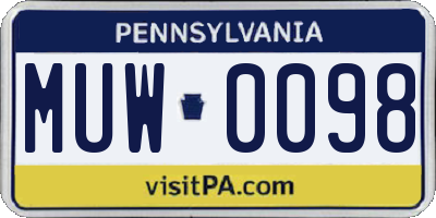 PA license plate MUW0098