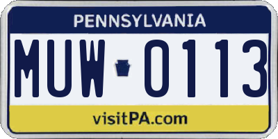 PA license plate MUW0113
