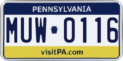 PA license plate MUW0116