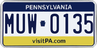 PA license plate MUW0135