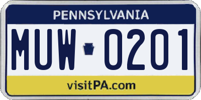 PA license plate MUW0201