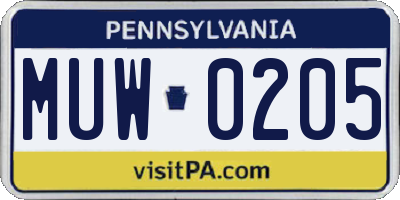 PA license plate MUW0205