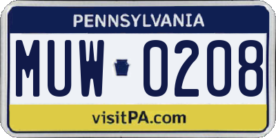 PA license plate MUW0208
