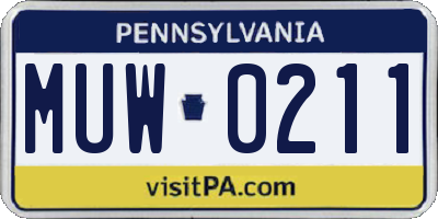 PA license plate MUW0211