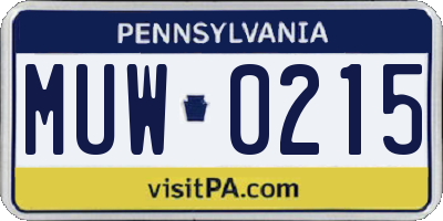 PA license plate MUW0215