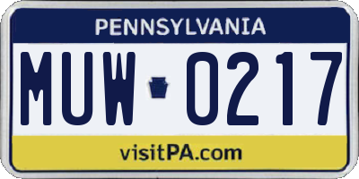 PA license plate MUW0217