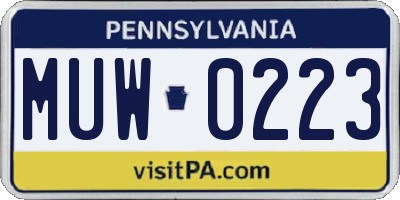 PA license plate MUW0223