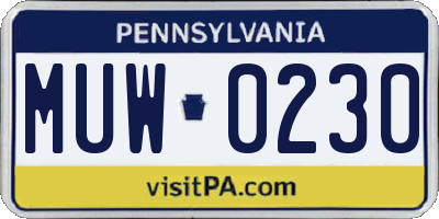 PA license plate MUW0230