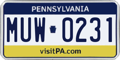 PA license plate MUW0231