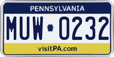 PA license plate MUW0232