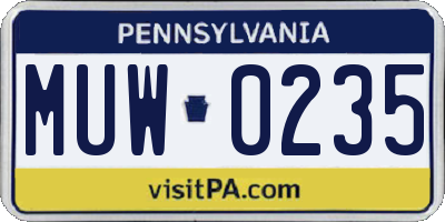 PA license plate MUW0235