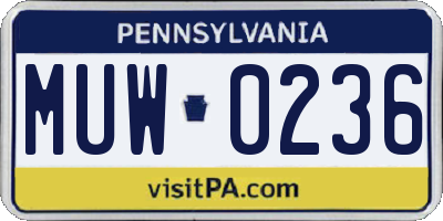 PA license plate MUW0236