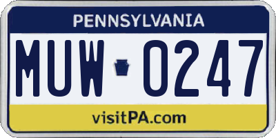 PA license plate MUW0247
