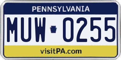 PA license plate MUW0255