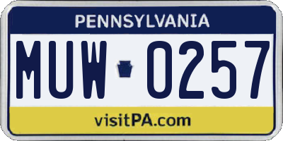 PA license plate MUW0257