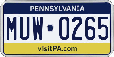 PA license plate MUW0265