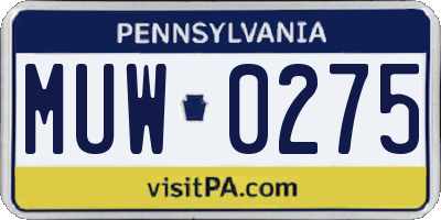 PA license plate MUW0275
