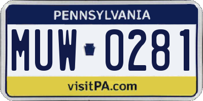 PA license plate MUW0281