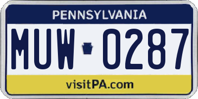 PA license plate MUW0287
