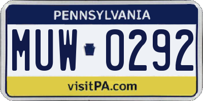 PA license plate MUW0292
