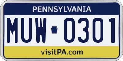 PA license plate MUW0301