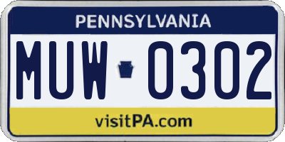 PA license plate MUW0302