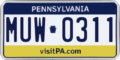 PA license plate MUW0311