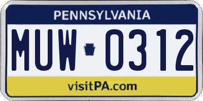 PA license plate MUW0312