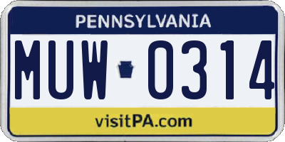 PA license plate MUW0314