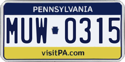 PA license plate MUW0315