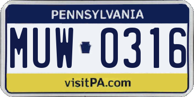PA license plate MUW0316