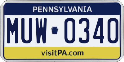 PA license plate MUW0340