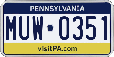 PA license plate MUW0351