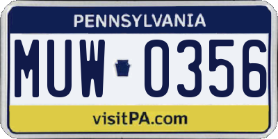 PA license plate MUW0356