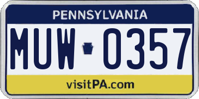 PA license plate MUW0357