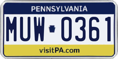 PA license plate MUW0361