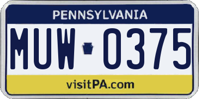 PA license plate MUW0375