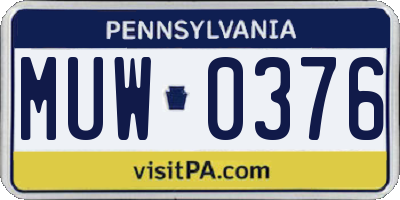 PA license plate MUW0376