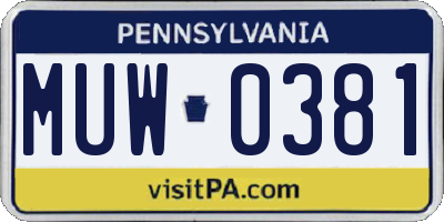 PA license plate MUW0381
