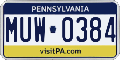 PA license plate MUW0384