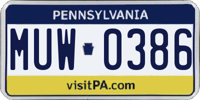 PA license plate MUW0386