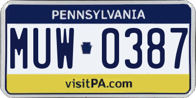 PA license plate MUW0387
