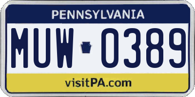 PA license plate MUW0389