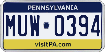PA license plate MUW0394