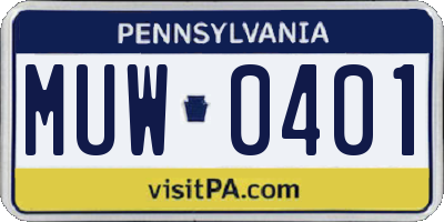 PA license plate MUW0401